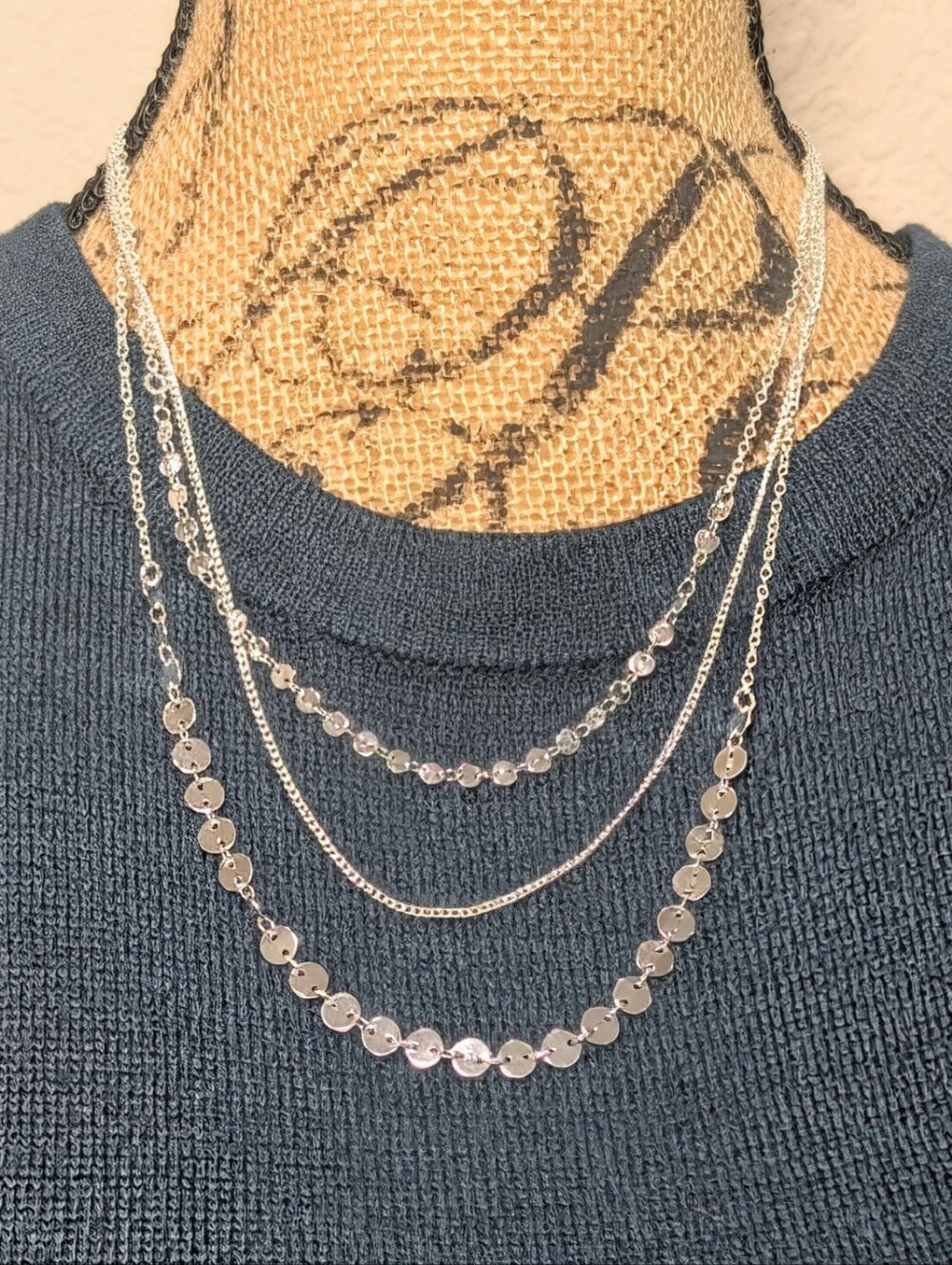 Avon Multi-Layer Silver Necklace